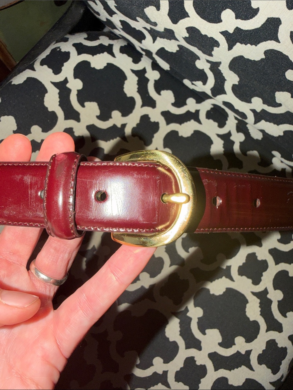 Coach Women's Burgundy Leather Belt with Gold-Tone Buckle